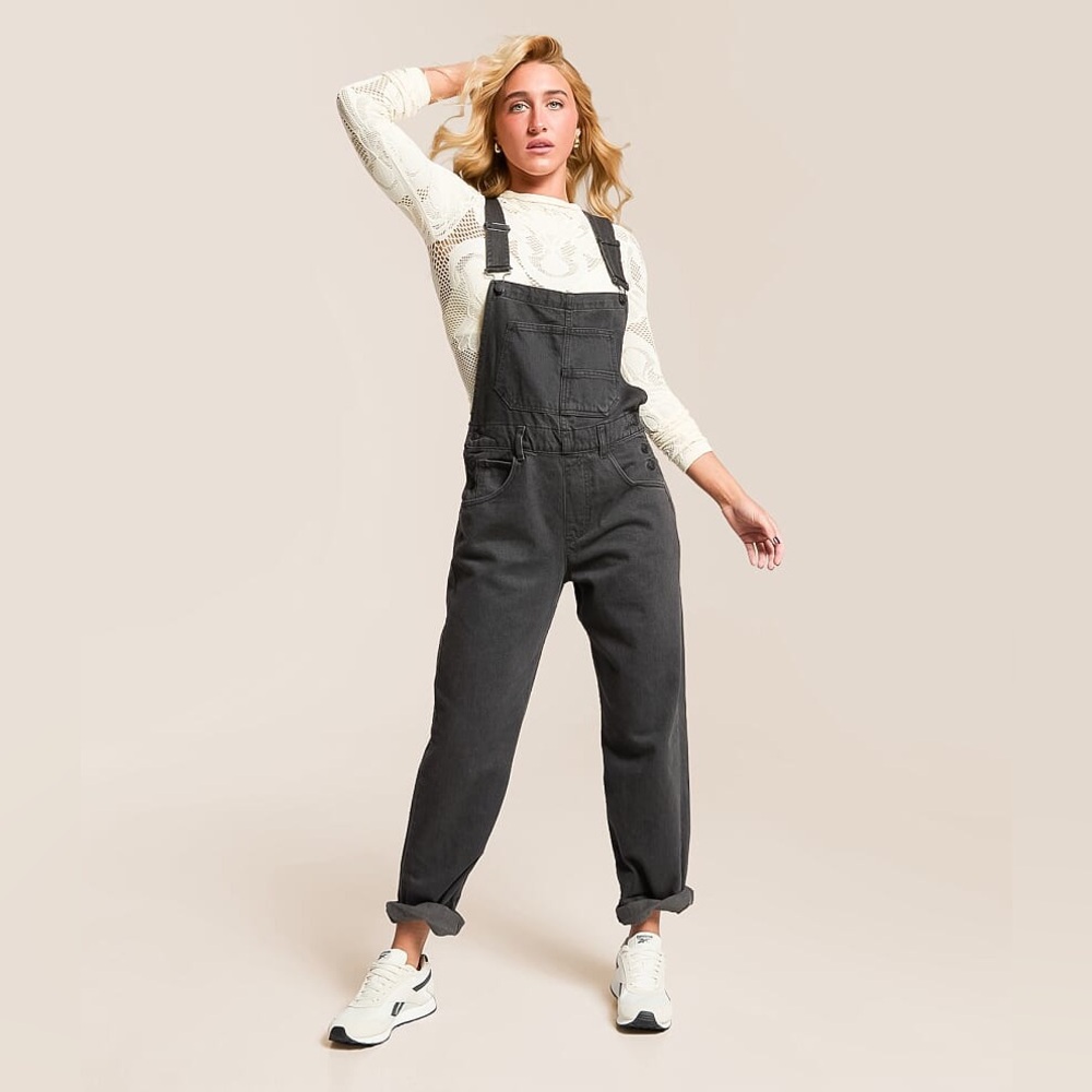 We The Free Faded Charcoal Denim Overalls